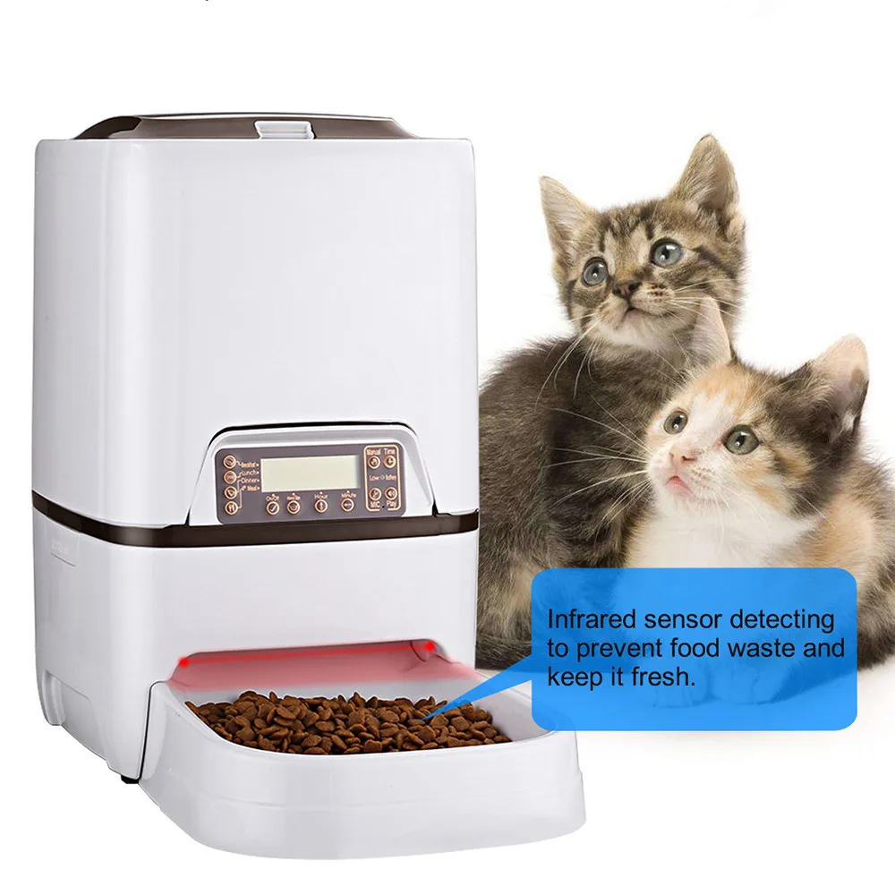 

6L Automatic Convenient Pet Timing Feeder With Voice Recorder Speake LCD Display Infrared Sensor Cat Dog Food Feeding Dispenser