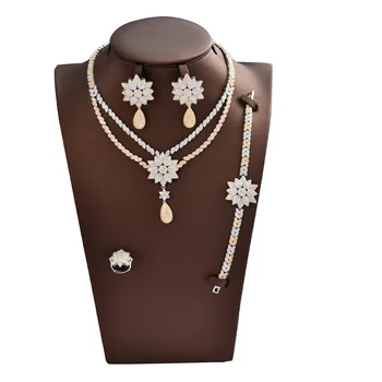 

Luxury Flower big size 4pcs CZ Bridal Jewelry Sets Dubai For Women Wedding Party Accessories necklace earring bracelet ring