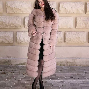 

FURSARCAR Real Natural Fox Fur Coat Detachable O-Neck 120 CM Long Luxury Female Fox Fur Jacket Thick Warm Fur Coat