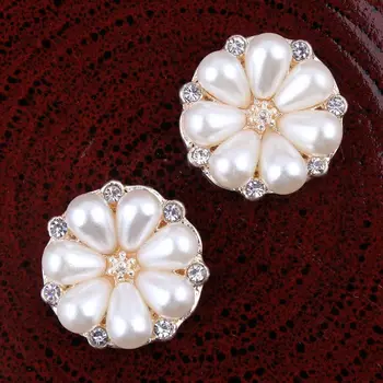 

Wholesale crystals teardrop pearls 21mm metal flower charm flatback glue on decorative button fashion DIY ornament accesories