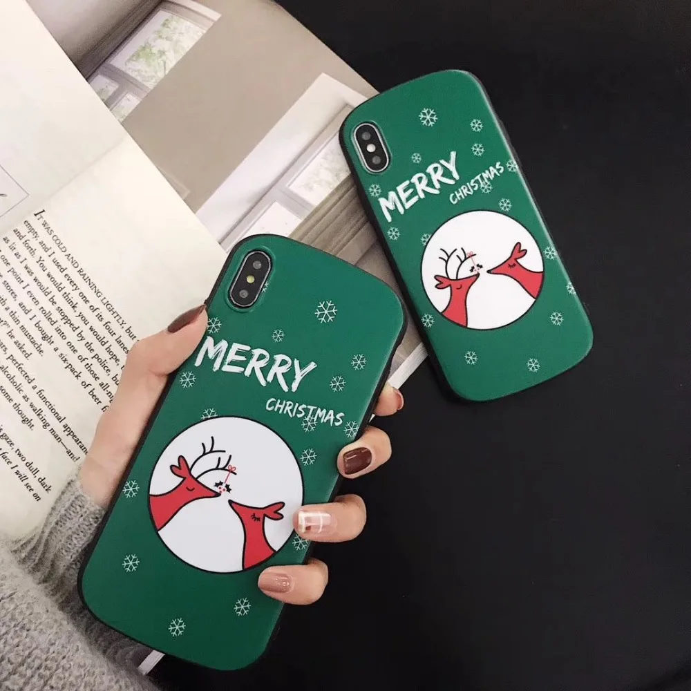 Aoweziic Christmas elk couple models for iPhoneX XR XS max mobile phone case 7 8Plus anti-fall arc shell frosted 6s soft shell