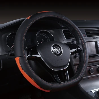 

KKYSYELVA D Shape Steering-Wheel Black Auto Car Steering Wheel Cover Leather 38CM wheel cover Interior accessories