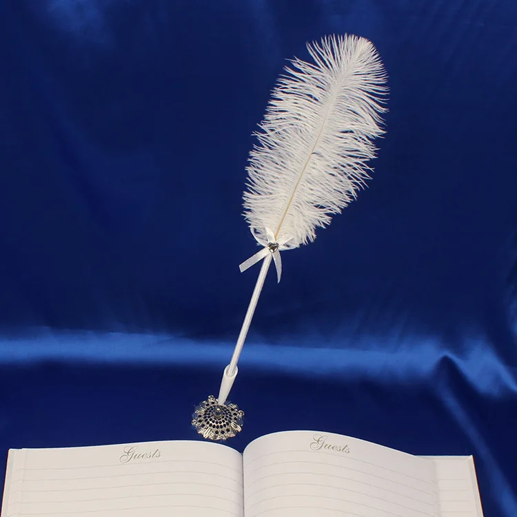 Free Shipping White Wedding Singature Pen Ostrich Feather Quill Signing