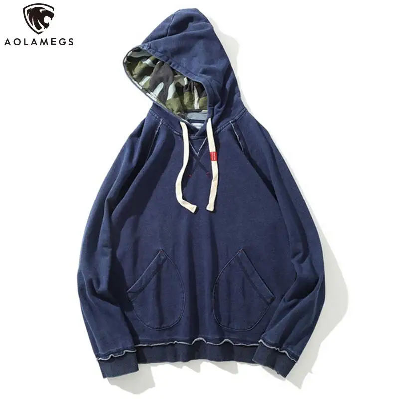 

Aolamegs Hoodies Men Japanese Style Men Hooded Solid Color Oversize Multi-Pocket Harajuku High Street Simple Sweatshirt Autumn