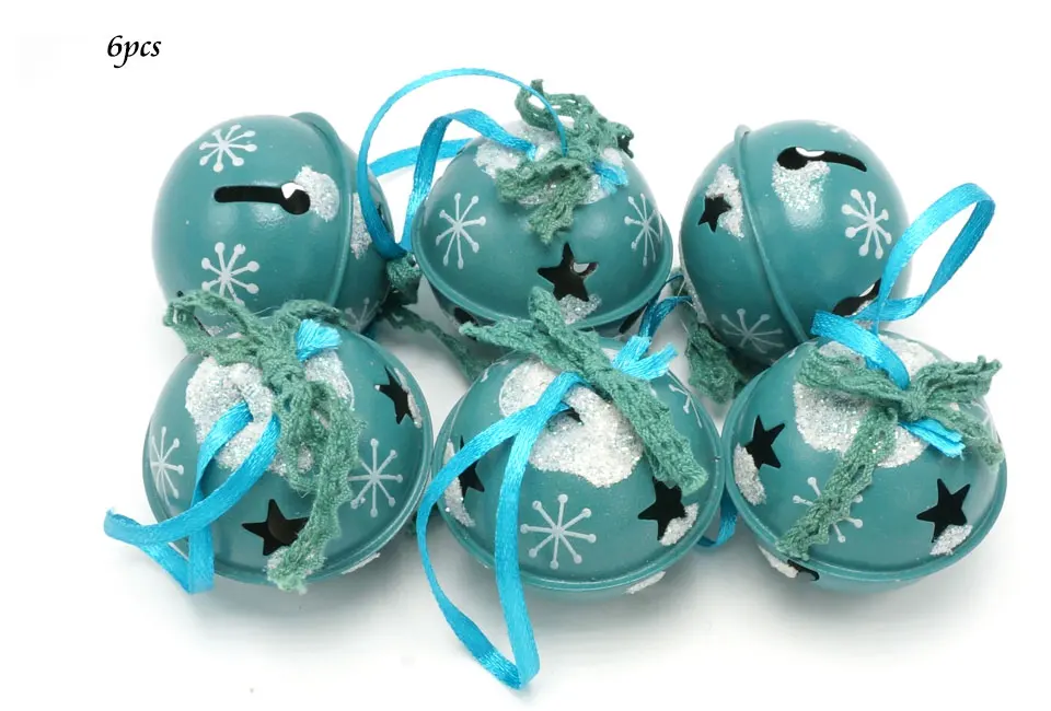 Рождественское украшение, 6 шт., голубые Металлические Блестящие колокольчики, 50 мм, для дома, праздника, рождественский подарок, украшения для елки