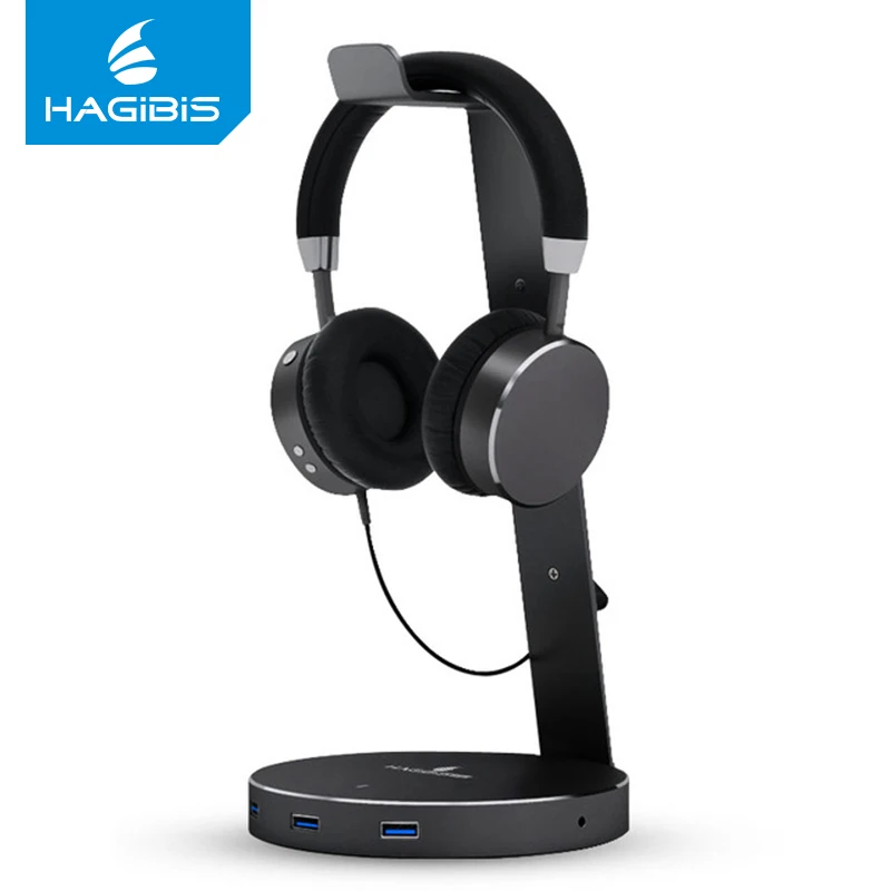 

Hagibis Headset Earphone Stand Holder With 3 Ports of 3.0 Usb Hub Display for Headphones bracket and Headphone Cable Storage