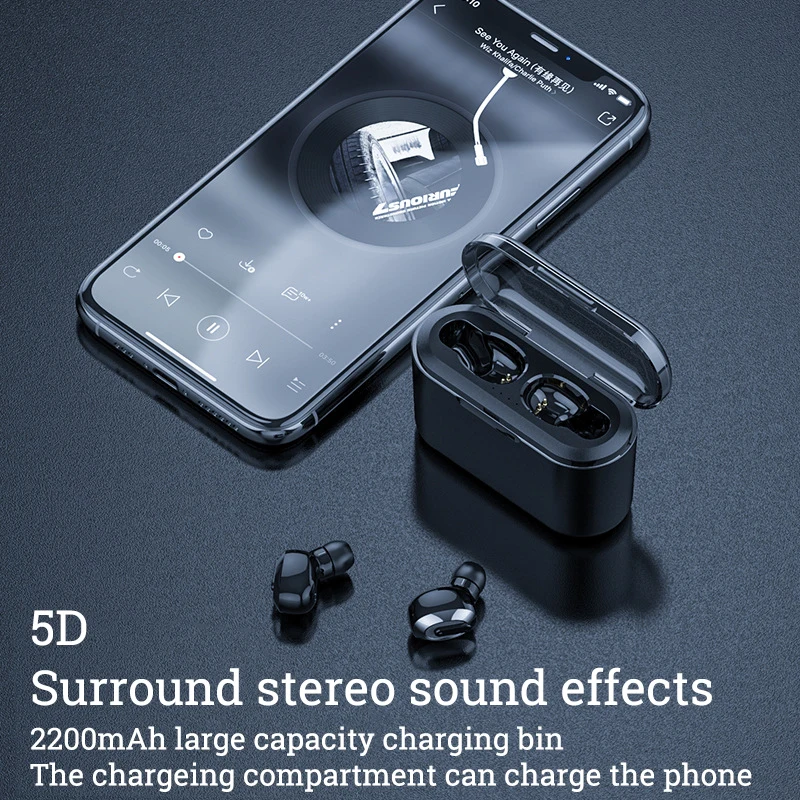 TWS True беспроводные наушники стерео Bluetooth 5,0 наушники мини TWS водонепроницаемые головные уборы с 2200 мАч банк питания может заряжать телефон