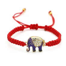 JAKONGO золотой цвет кристалл браслет с подвеской в виде слона Плетеный Красный веревочный браслет для женщин мужчин регулируемый браслет ручной работы