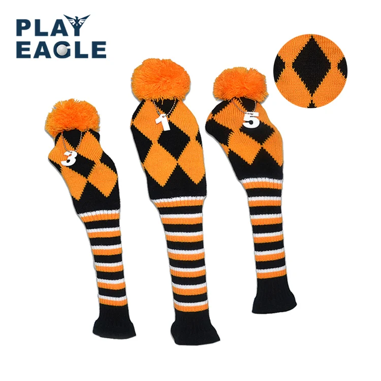 3pcs/set Stripe Kniting Golf Driver Wood Head Covers Knit Wool 1 3 5 Fairway Protect Headcover with Number Tag 3pcs/set Stripe Kniting Golf Driver Wood Head Covers Knit Wool 1 3 5 Fairway Protect Headcover with Number Tag