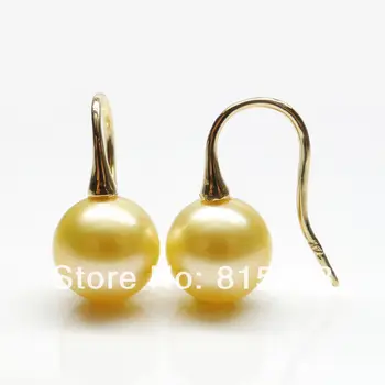 

wb00404 ROUND GOLDEN!NATURAL 9.25MM SOUTH SEA PEARL EARRINGS 14K GOLD