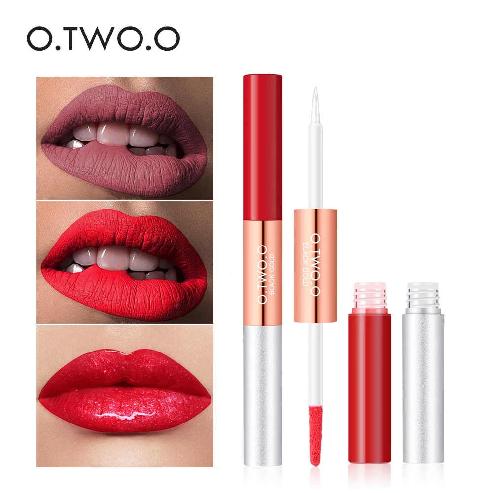 

O.TWO.O 6Colors Lipstick 2IN1 Matte and Clear Lip Gloss Pearly-lustre Lip Oil Lasting Moisturizing Non-stick Cup Lip Glaze TSLM2