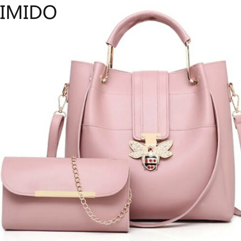 

IMIDO New Designer Crossbody Bag 2pcs /Set Fashion Bee Pearl Women Bags Messenger Handbags Women Famous Brands Tote Shoulder Bag