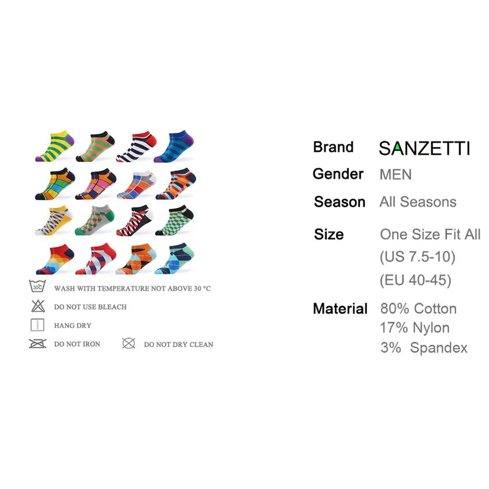 SANZETTI 16 парт/лот повседневные новые мужские цветные летние носки из чесаного