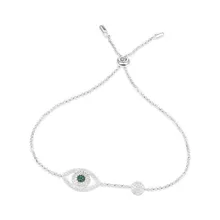Sljely бренда 925 пробы серебро браслет evil eye Регулируемая цепь Pave Цирконий зелеными кристаллами ручной работы; комплект: Для женщин ужин вечерние ювелирные изделия