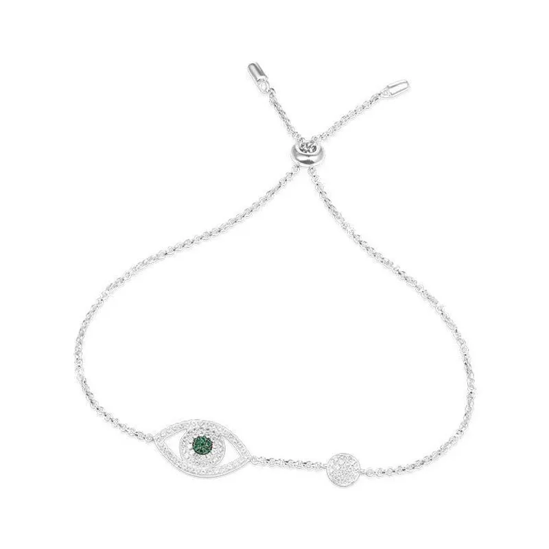 

SLJELY Brand 925 Sterling Silver Evil eye Bracelet adjustable Chain Pave Cubic Zirconia Green Crystal Women Dinner Party Jewelry