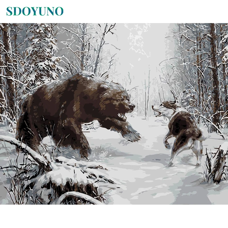 

SDOYUNO Frame Snow Animals DIY Painting By Numbers Modern Wall Art Coloring By Number Handpainted Oil Painting For Home Decor