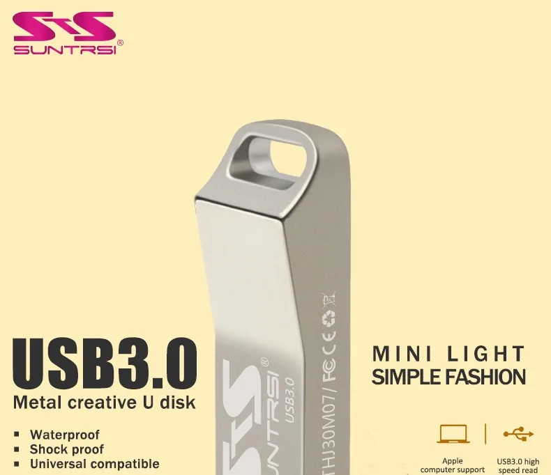 Suntrsi интерфейсом USB Высокопроизводительный металлический USB 3,0 64 ГБ Флешка реального Ёмкость 32 ГБ 16 ГБ 8 ГБ USB флешки логотип Бесплатная