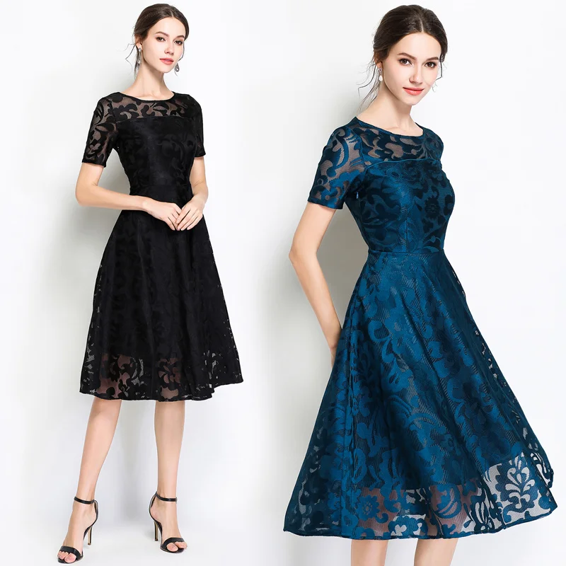 Элегантное женское летнее черное кружевное платье Robe Femme Ete Vestido размера плюс платья для женщин 5xl синее пляжное вечернее платье K8999