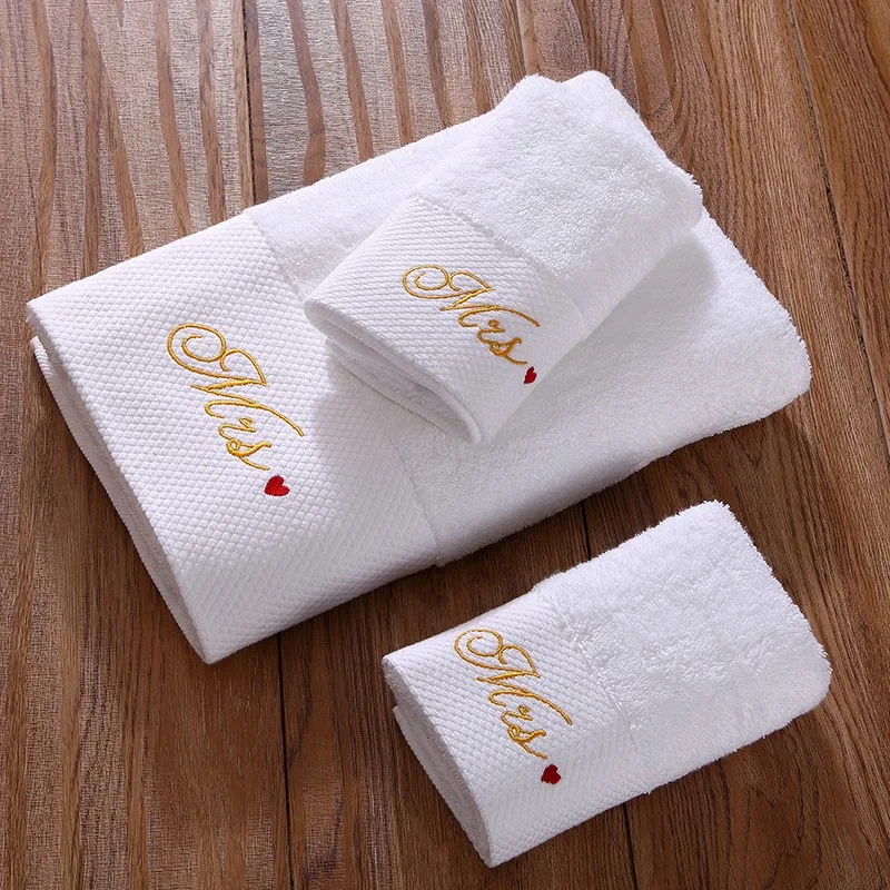 5 Star Hotel Luxury Embroidery White Bath Towel Set Cotton Large Beach Towel Brand Absorbent Quick-drying Bathroom Towel