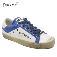 CANGMA Италия комфорт Женские туфли-лодочки Пояса из натуральной кожи Спортивная обувь Обувь белый и синий Ретро Дамская обувь минималистский обувь