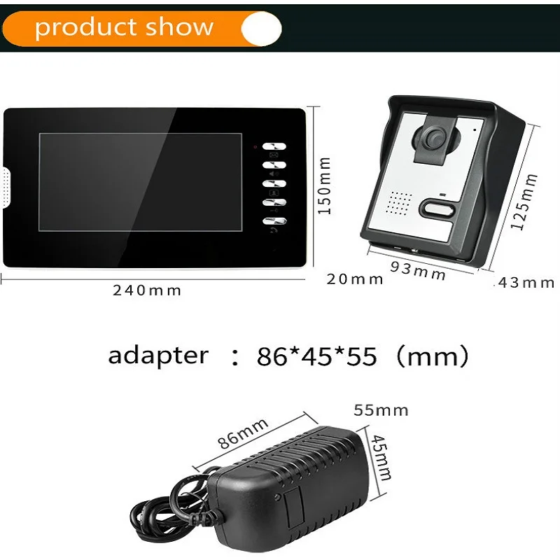 7 inch TFT LCD Touch Video Door Phone Intercom Doorbell Outdoor Infared Security Camera Lock Control Monitor Door Bell Door Ring