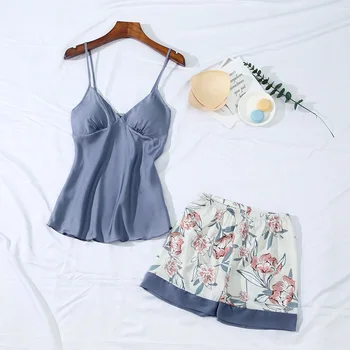 

Women's Sleepwear Sexy Satin Pajama Set pyjama femme V-Neck Pyjamas Sleeveless Cami Top and Shorts pajamas for women Lingerie