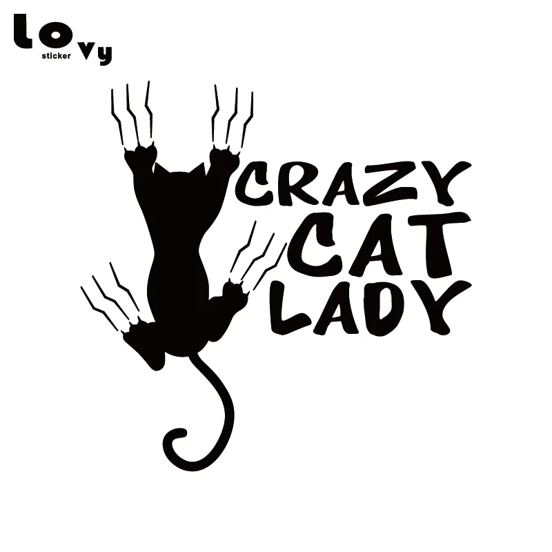 Женская виниловая наклейка Crazy Cat милая мультяшная для автомобиля с изображением
