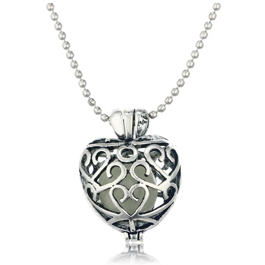 Gift Blue luminous Glow Hollow Love Heart Pendant Necklace font b Jewelry b font