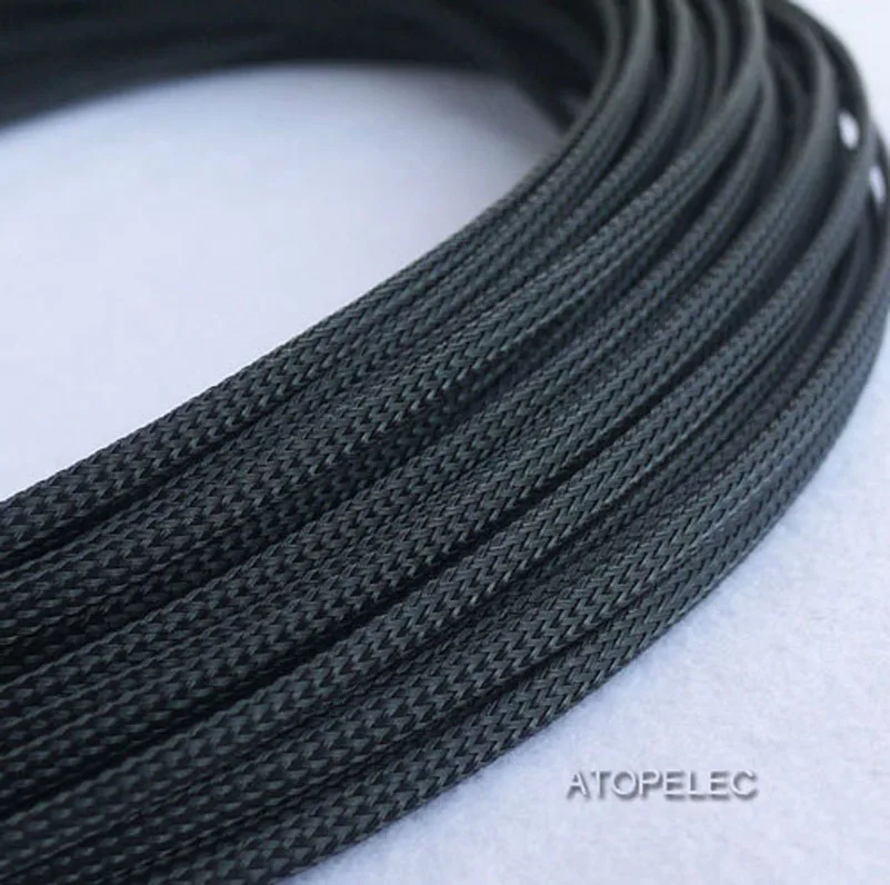 6mm BLACK GREEN Expandable Braided DENSE PET Cable Sleeve Audio PC Wire Diy 
