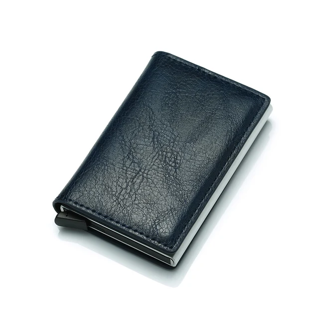 DIENQI Anti Rfid Protection Men Women Credit Card Holder Leather Vintage Slim Mini Wallet Metal Aluminum Business id Card Case -