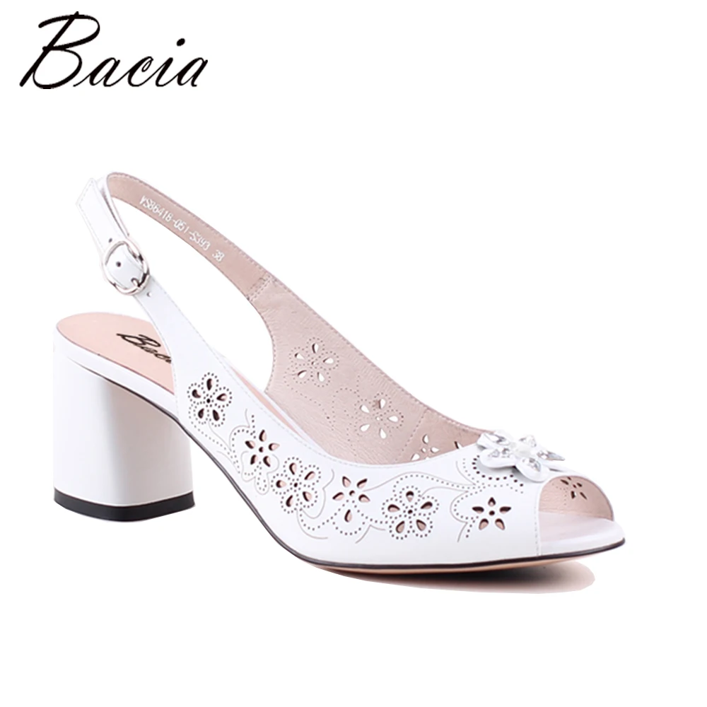

Bacia Sweet White Sheepskin Sandals 7cm Thick Heels High quality Genuine Leather Peep Toe Pump Size 36-40 MWA014