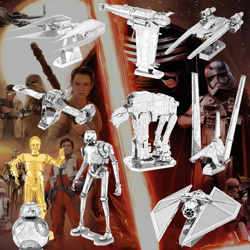 Star Wars 3D Metal PUZZLE Assembling Model Tie Fighter X-Wing Fighter Millennium Falcon C2PO R2D2 Metal Puzzles Collection