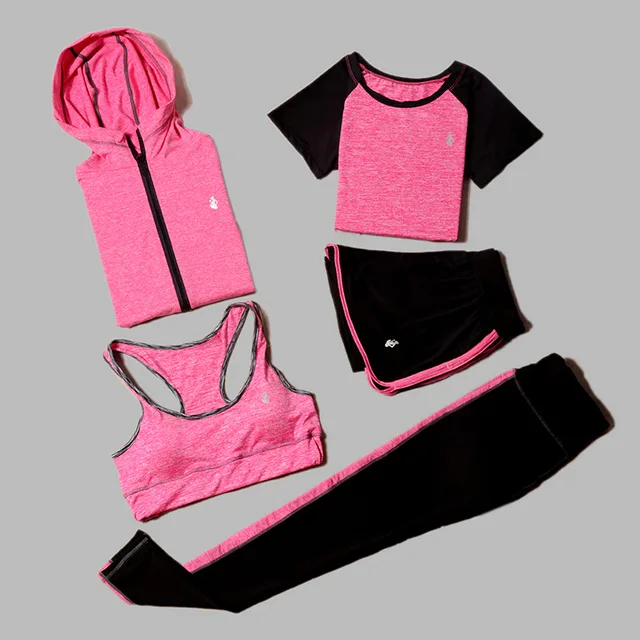 US $9.23 5 Piece Set Yoga For Women's Running Fitness T-Shirt Sports Bra Wear Fitness Clothing Women Trainin