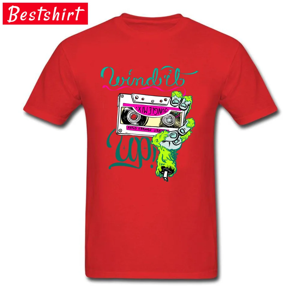 Birthday T-shirts Special Round Neck Wind it up Monkey hand All Cotton Men Tops Shirt Casual Short Sleeve T-Shirt Wind it up Monkey hand red