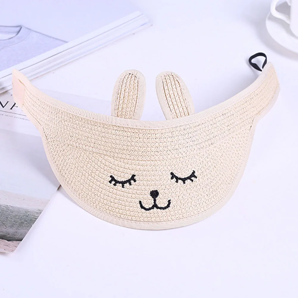 

Travel Fashion Cute Rabbit Ear Cartoon Straw Empty Top Kids Hat Beach Cap Summer Sunshade Breathable Gift Foldable Wide Brim