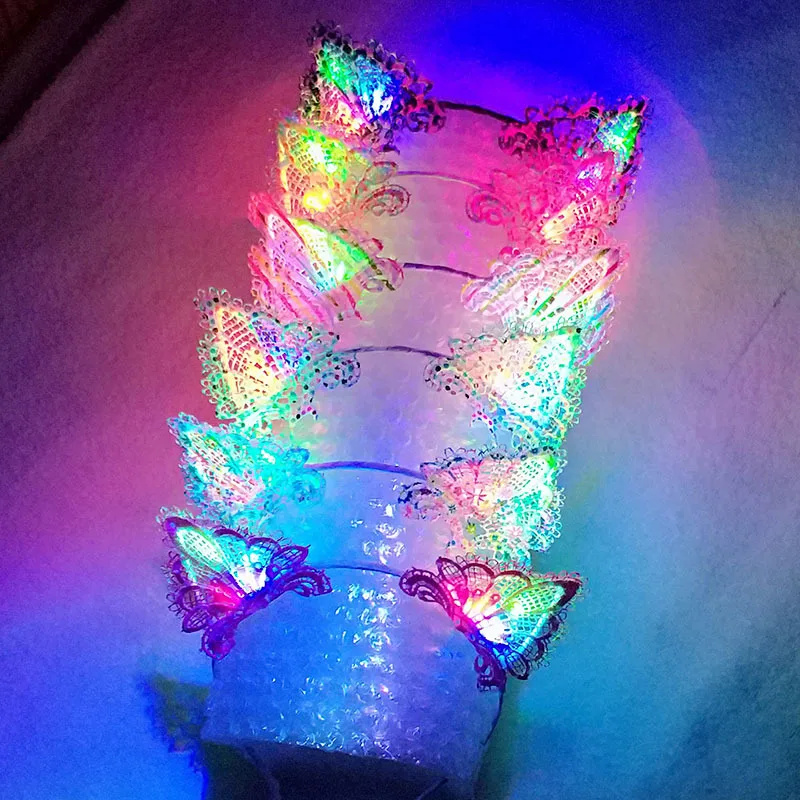 

50x Sexy Lace Cat Animal Ear LED Glowing Blinking Headband Women Girls Flashing Hairband Halloween Glow Party Supplies