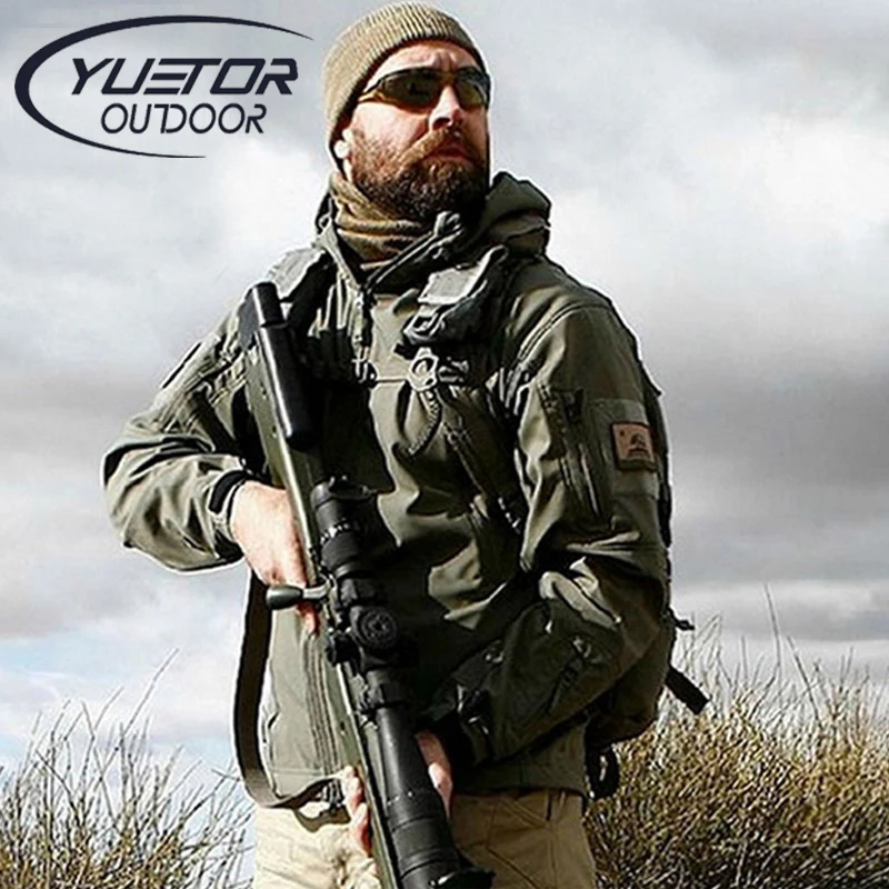 YUETOR winter outdoor men softshell waterproof tactical jacket camping hunting clothes jaqueta masculina military hiking jackets