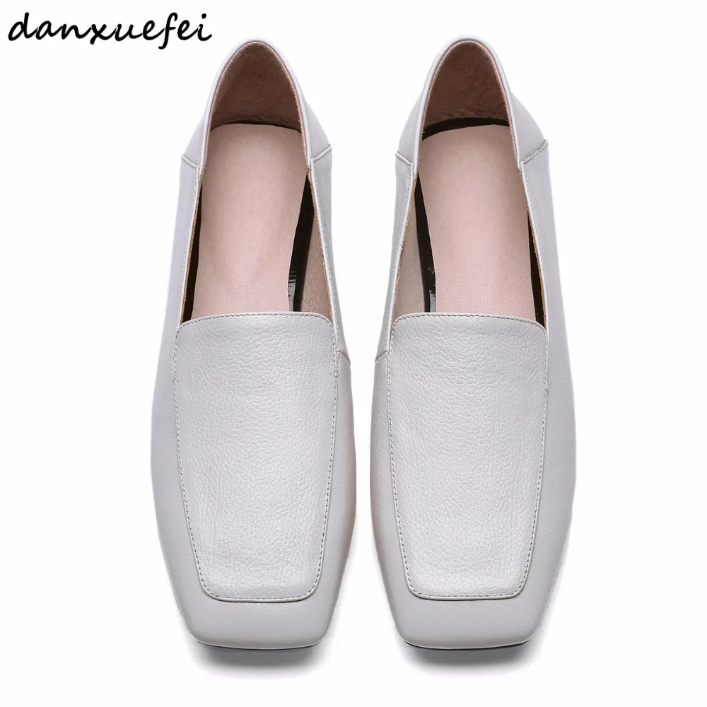 

Women's genuine leather slip-on flats loafers brand designer square toe leisure espadrilles comfortable moccasins mules shoes