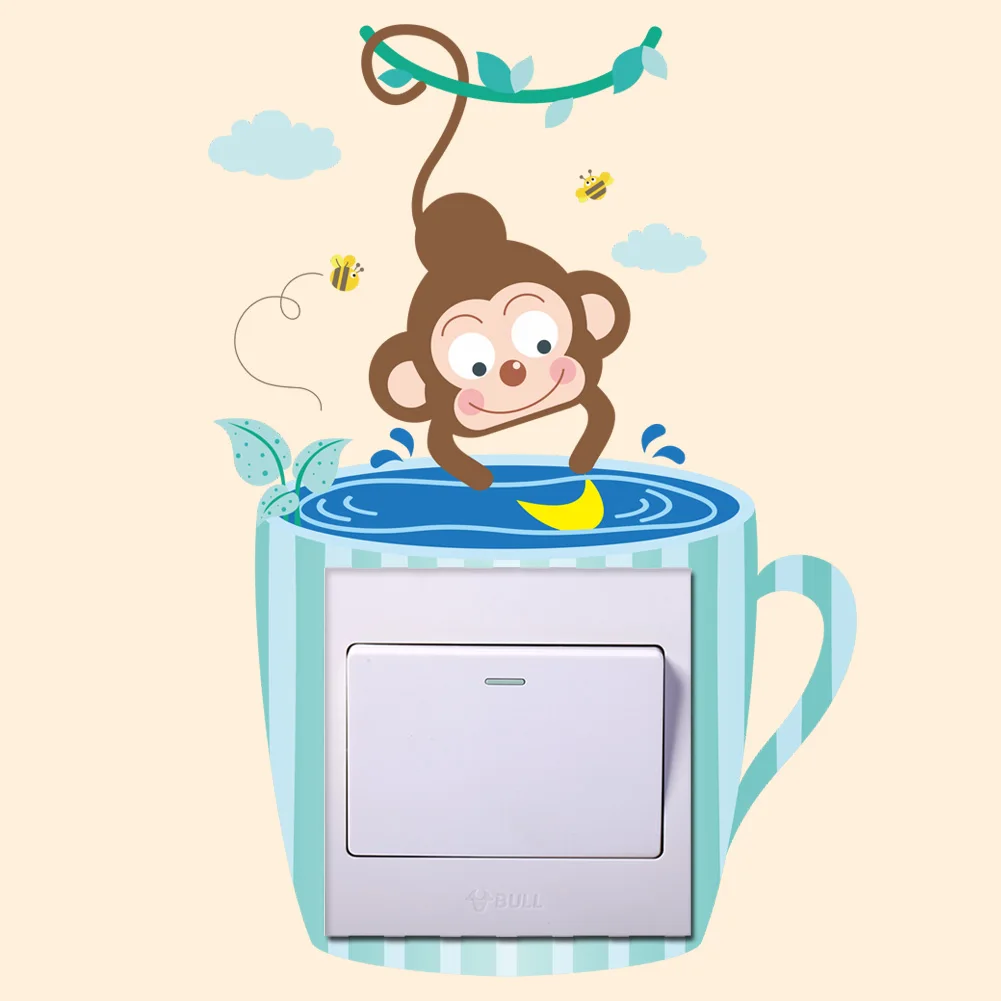 Cute Animal monkey rabbit cat Removable Switch Wall Sticker for Kids room Baby Nursery Home Decal Murla Decor
