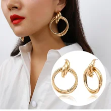 2018 Modern Women OL Big Gold Silver Color Twisted Layered Loop Drop Earrings For Female New Big Punk Statement Earring