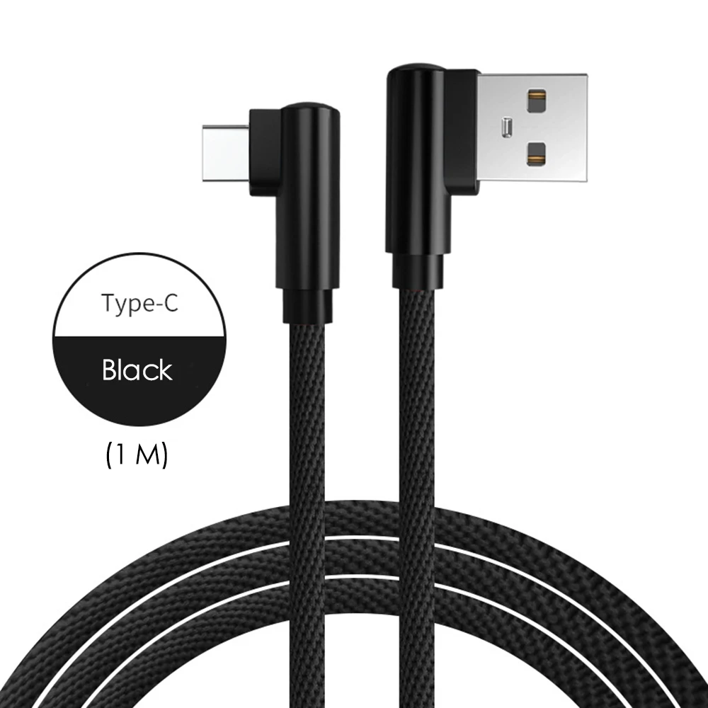 2.4A 90 градусов локоть Micro USB кабель для быстрой зарядки данных для iphone xs samsung Edge Xiaomi Мобильный телефон usb зарядный шнур - Цвет: black Type C