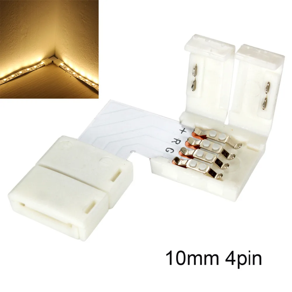 

5/10PCS RGB LED Strip 10mm 4-Pin Corner Junction Clip Connector Solderless Cable Splitter 90-Degree Right Angle L-Shaped
