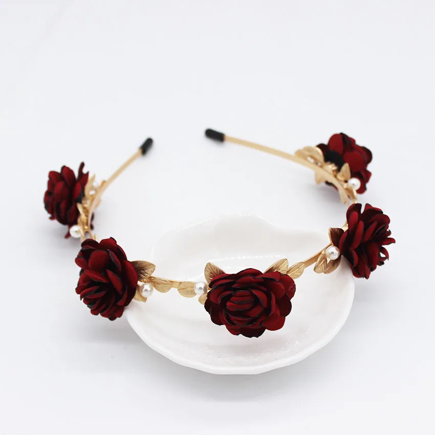 

New simple red rose pearls wild show street shooting headband beautiful girl temperament headband 1006