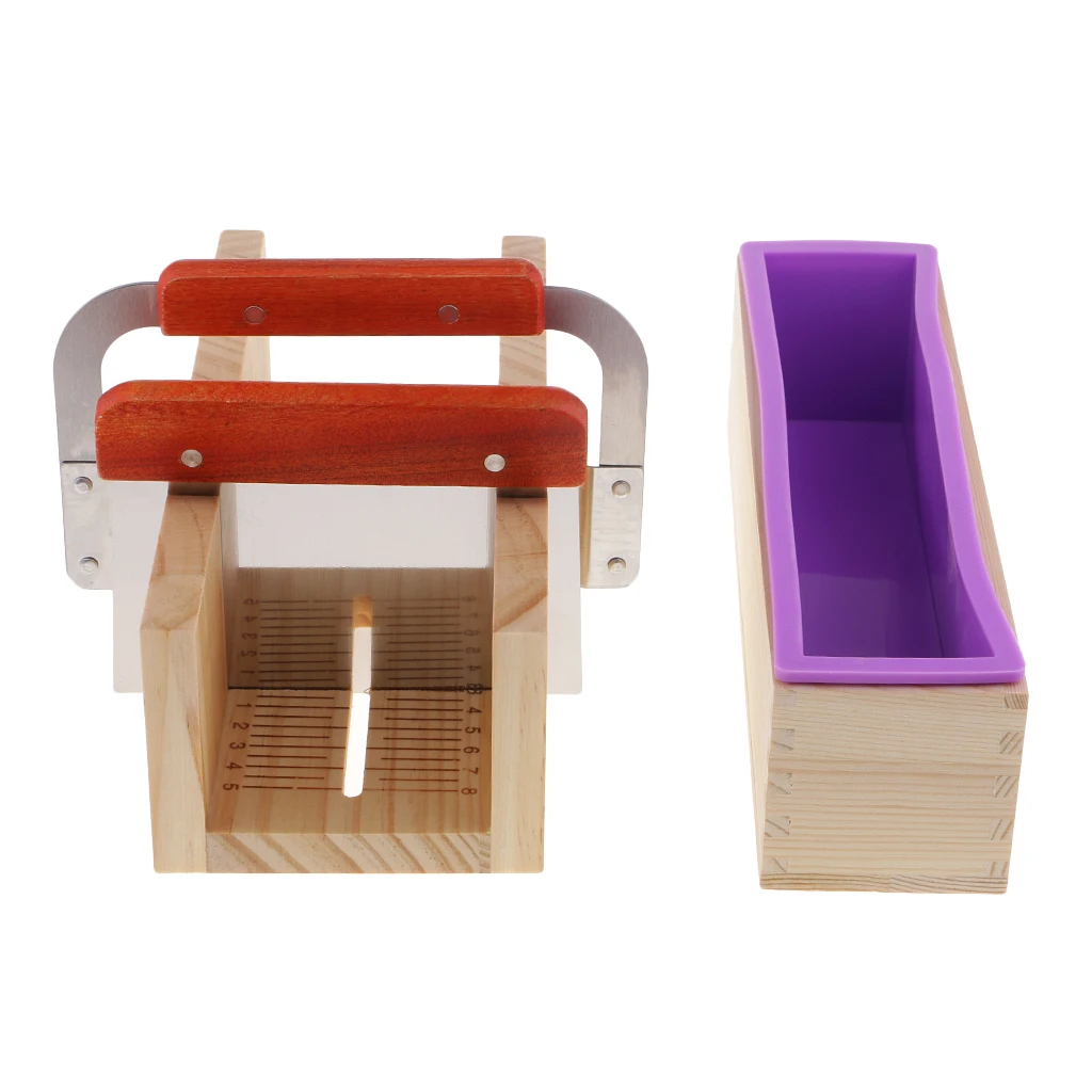 Wooden Soap Loaf Cutter Mold Soap Cutter Rectangle Silicone Soap Mold Wood Box Straight Cutter Wavy Cutter Home Kitchen Tool Set
