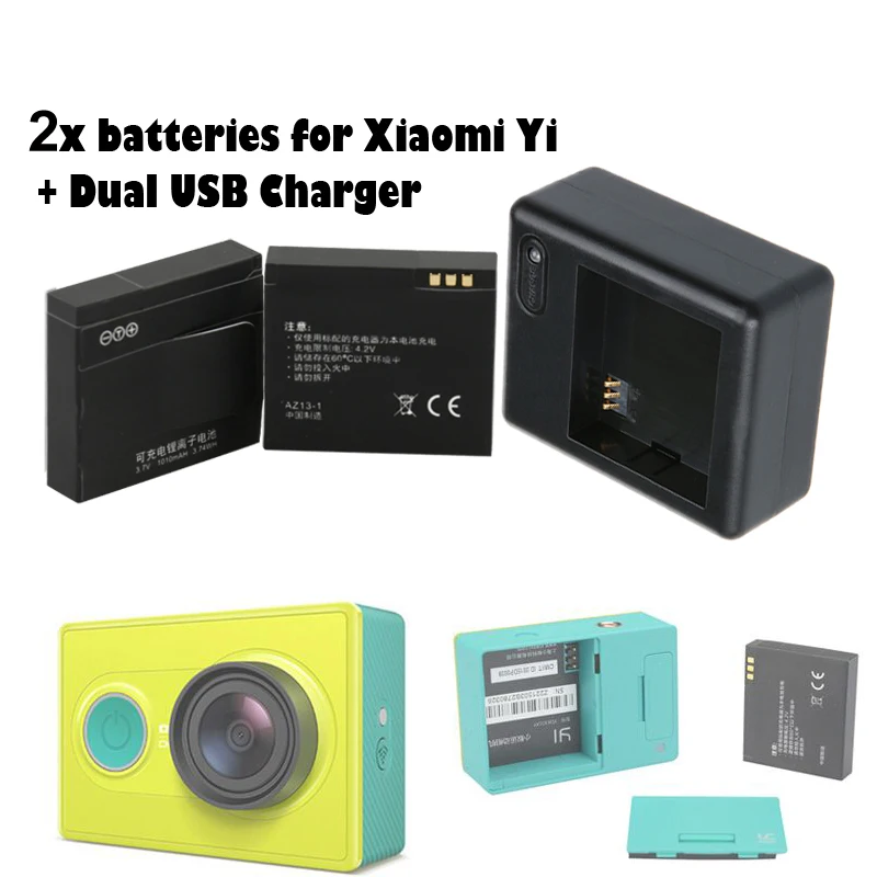 Аккумулятор для Xiaomi yi батареи xiaoyi + двойное зарядное устройство Yi xiao mi аксессуары