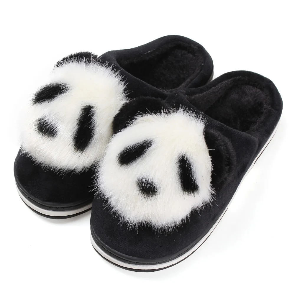 Winter Indoor Furry Panda Slipper Women Flat Home Plush Slide Christmas Slippers Animal Warm Non