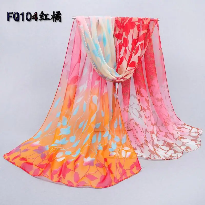 Шарф женский шарф дизайн длинный шаль Печатный плащ Шелковый полиэстер шифоновый палантин шарф FQ104 - Цвет: Red orange