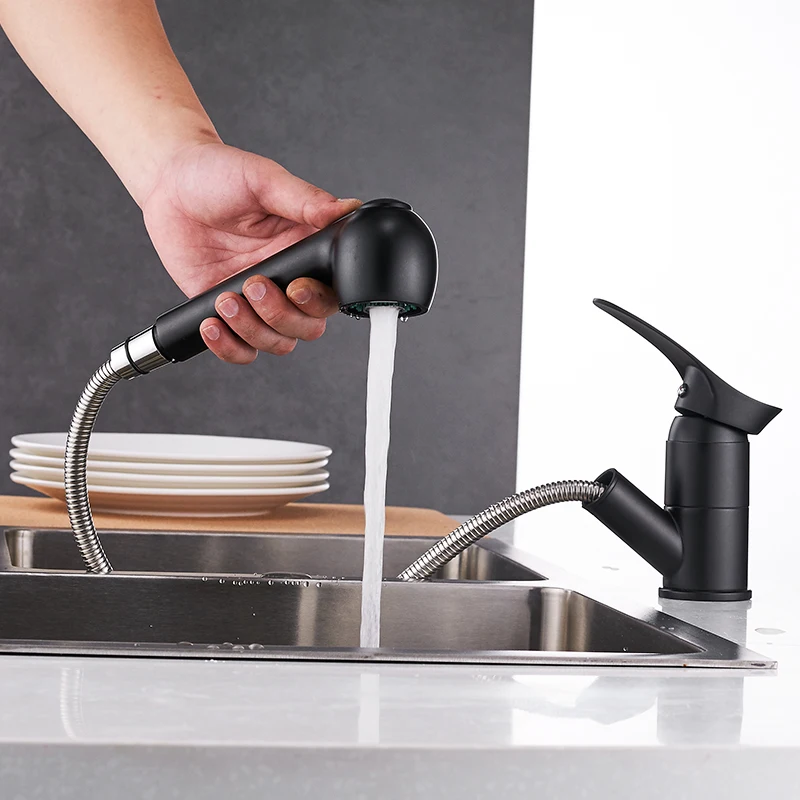 Кухонные смесители Grifos De Cocina поворотный выдвижной кухонный кран для раковины водосберегающий Черный кран Смеситель латунный кран WF-7005