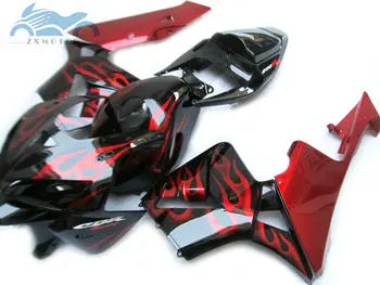 

custom you Injection fairing kit fit for Honda CBR600RR 2005 2006 CBR 600RR 05 06 fairing kits red flames in black bodywork QQ12