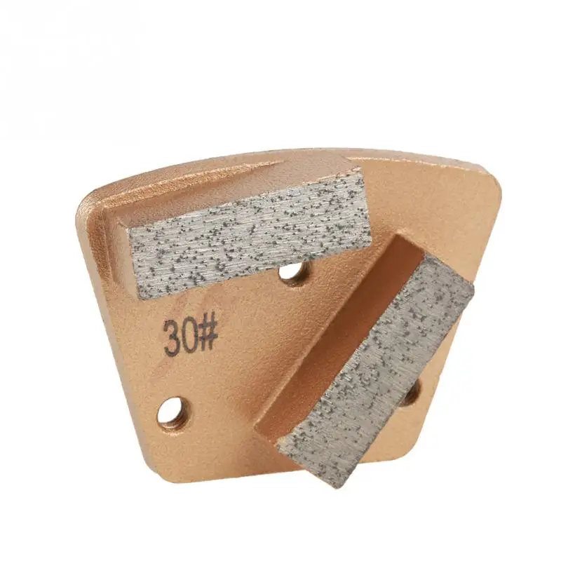 3 Holes 2 Round Teeth Trapezoid Diamond Grinding Disc Pad Low Noise Diamond Concrete Grinding Disc for Grinder Grit 30